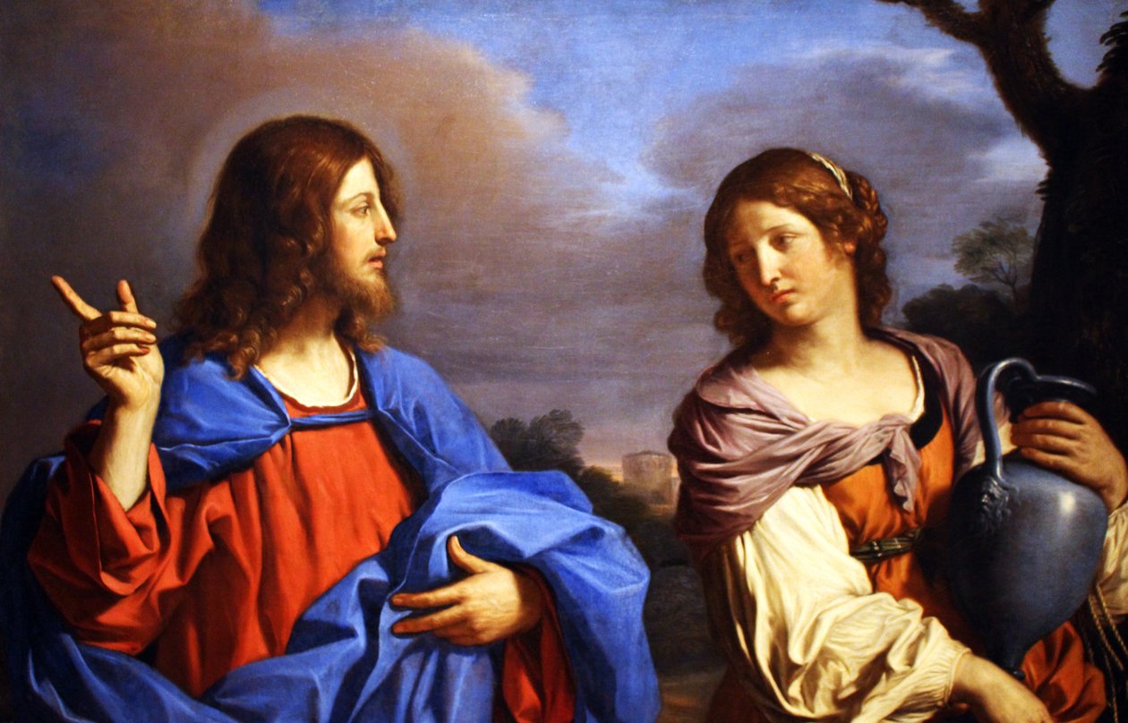 Olaszul:  Krisztus és a szamaritánus asszony a kútnál alkotó: Guercino
