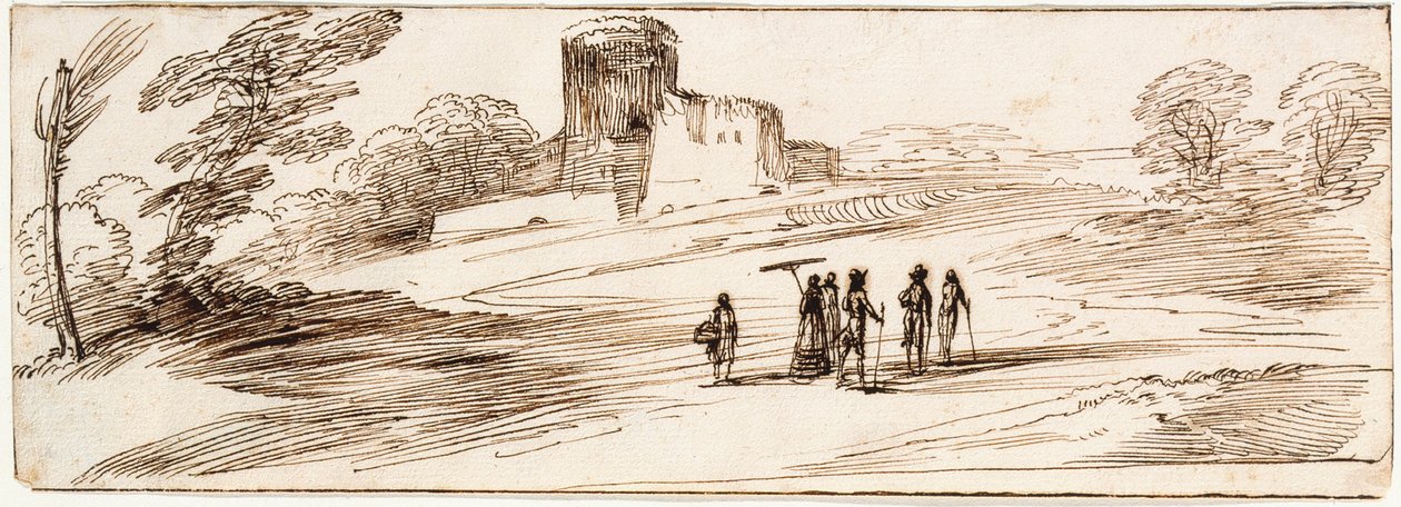 Táj várral és alakokkal alkotó: Guercino