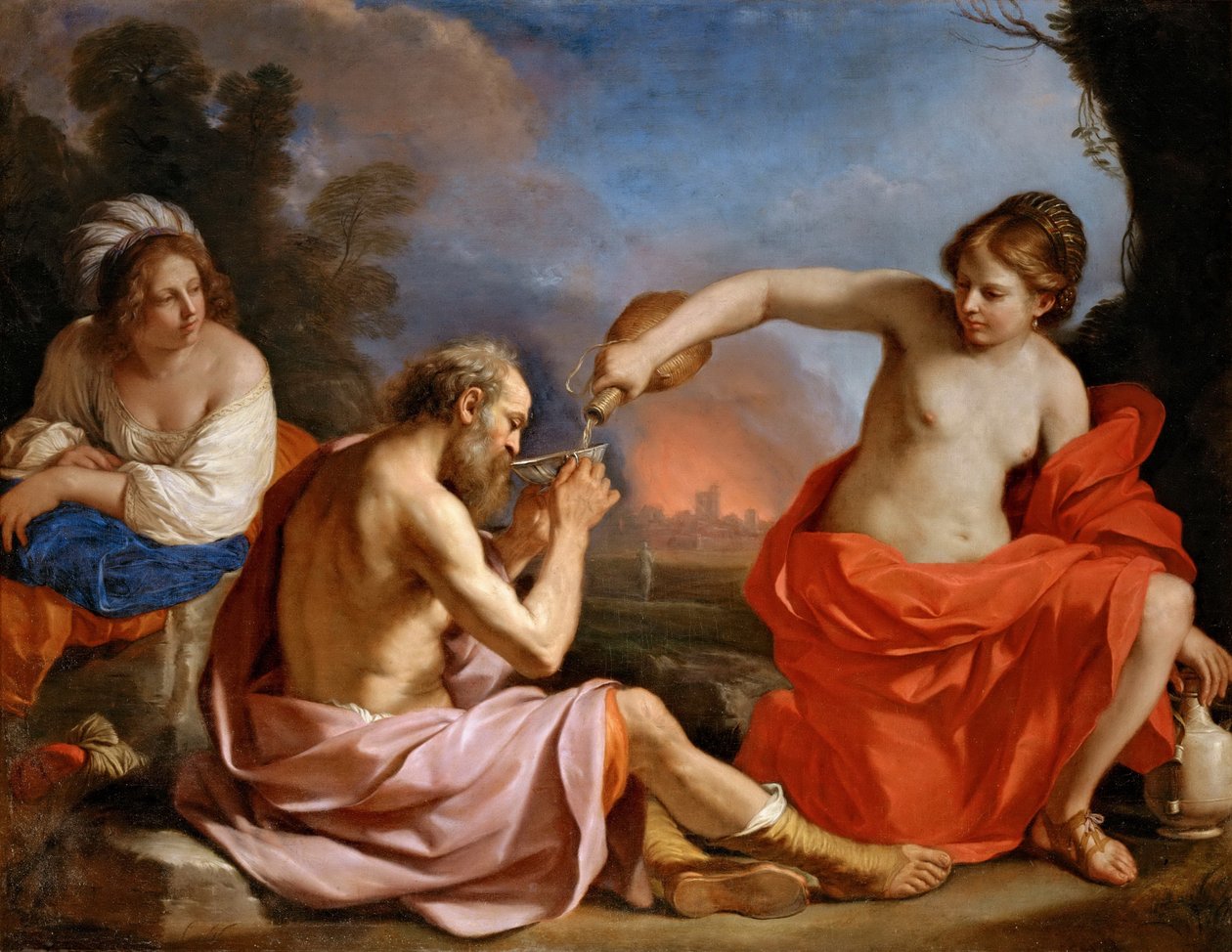 Lót és lányai alkotó: Guercino
