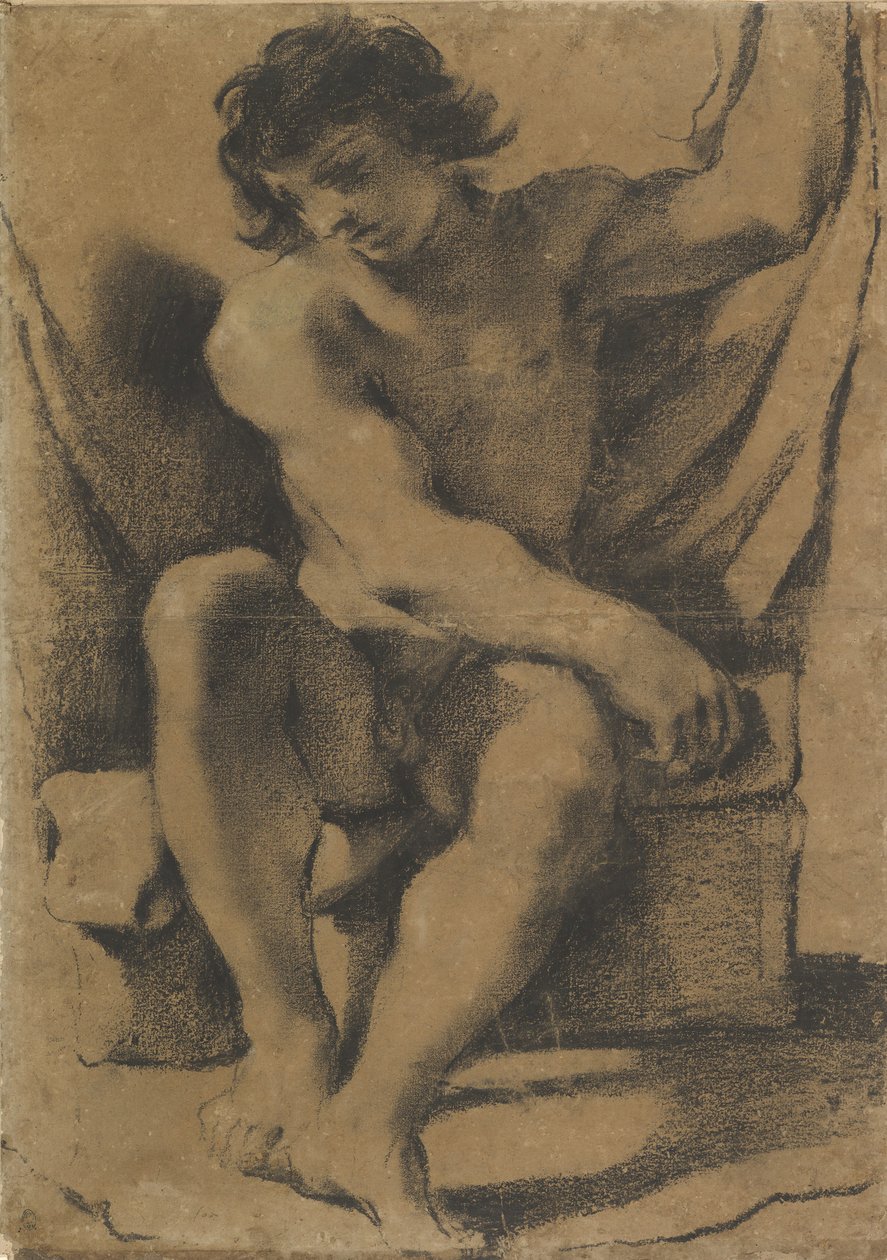 Ülő meztelen fiatalember majdnem elölnézetben, kb. 1618. alkotó: Guercino