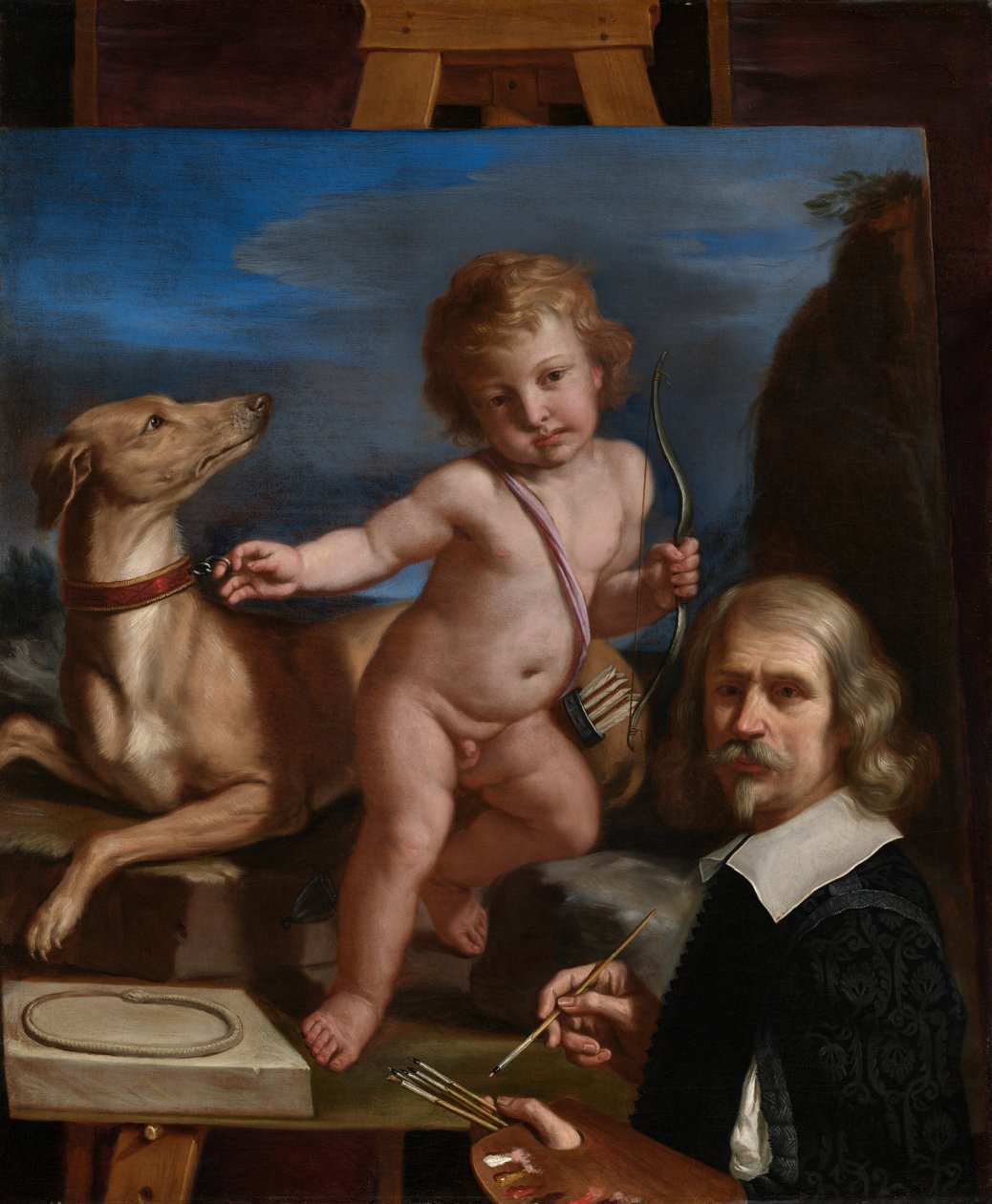 Önarckép az „Amor Fedele” című festmény előtt alkotó: Guercino