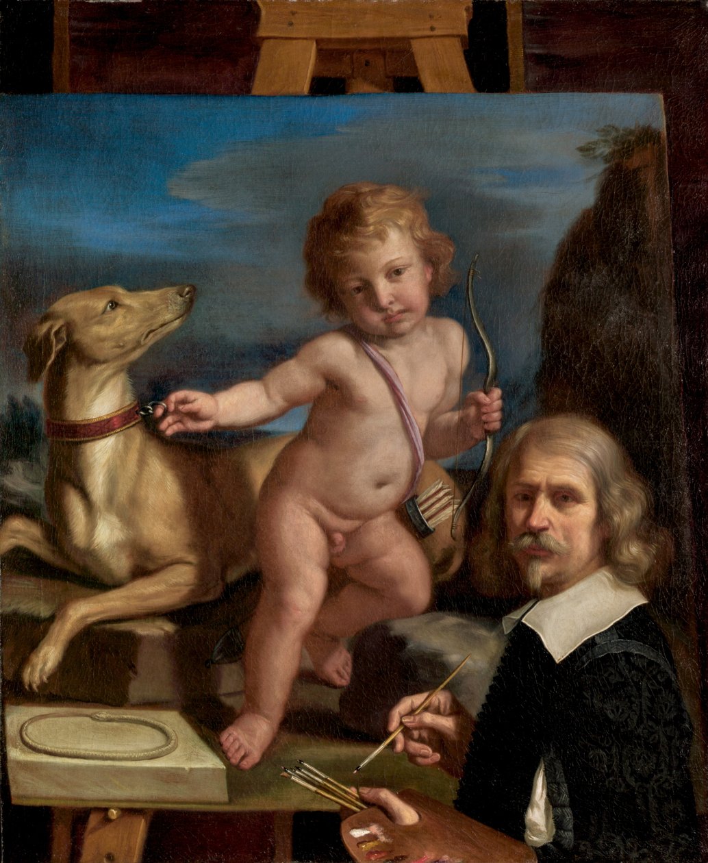 Önarckép Amor Fedele festménye előtt, 1655. alkotó: Guercino