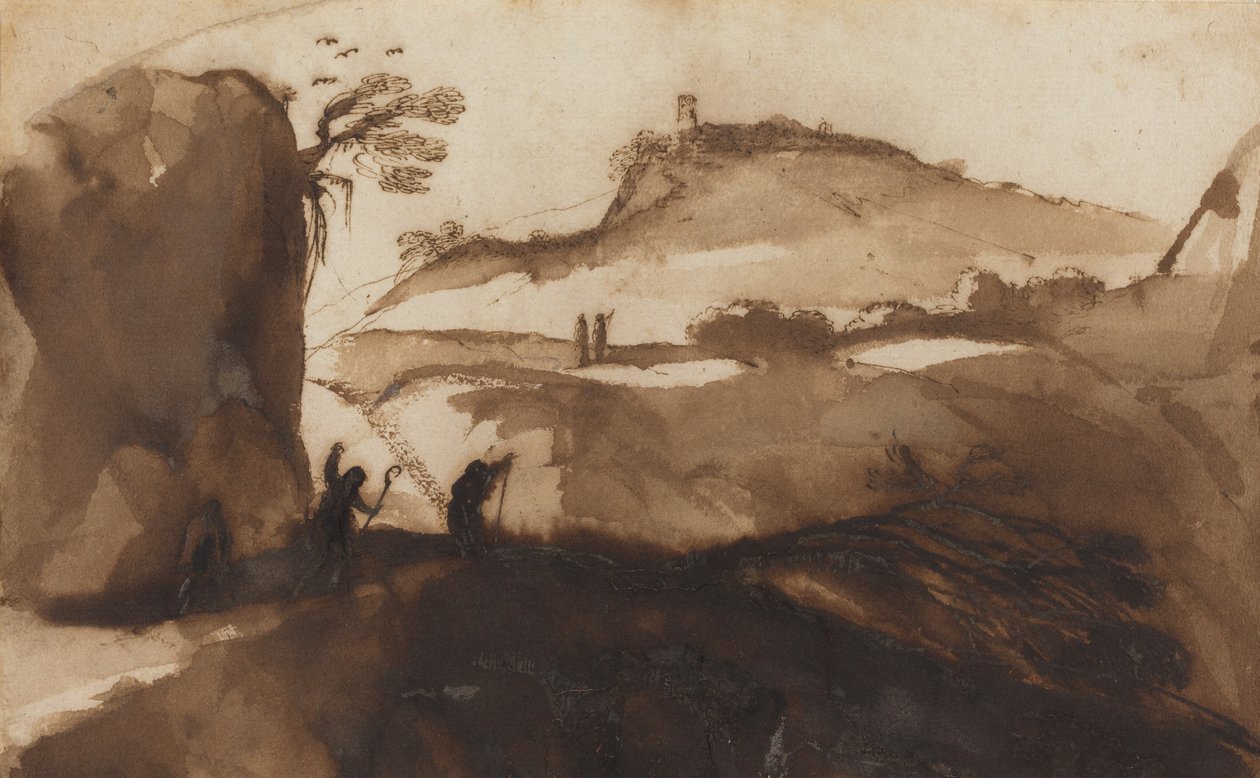 A szakadékba bámuló pásztorok alkotó: Guercino