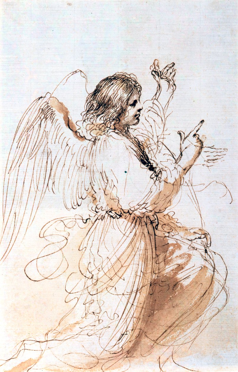 Tanulmány egy angyalról, c1611-1666 alkotó: Guercino