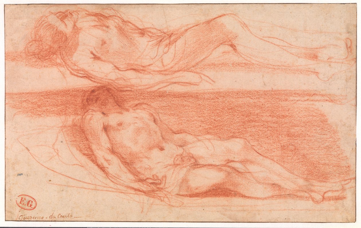 Két tanulmány egy fekvő félmeztelen férfiról alkotó: Guercino