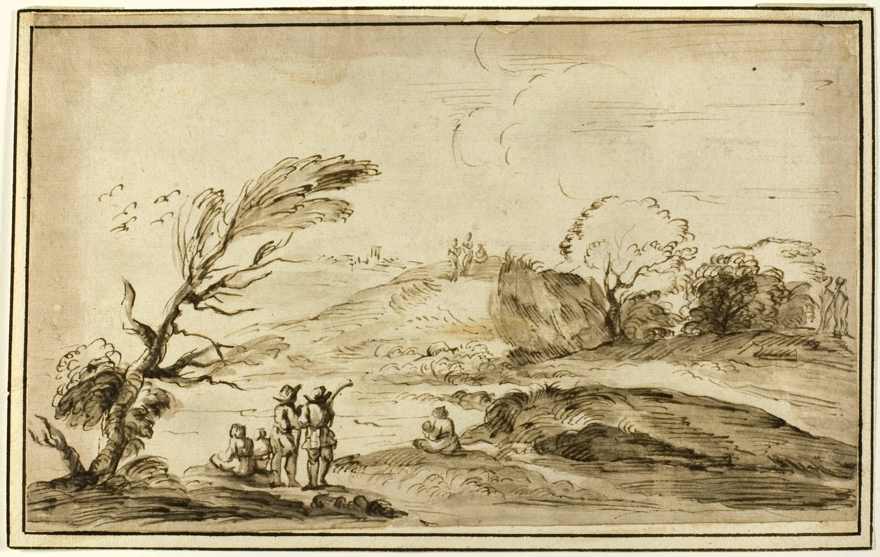Két figuracsoport egy tájban alkotó: Guercino