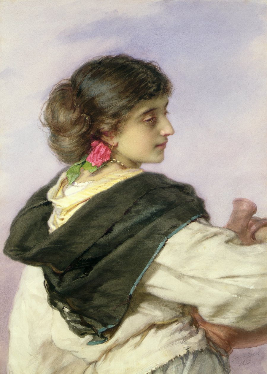 Egy fiatal vízhordó, 1870 (wc és testszín papíron) alkotó: Guido Bach