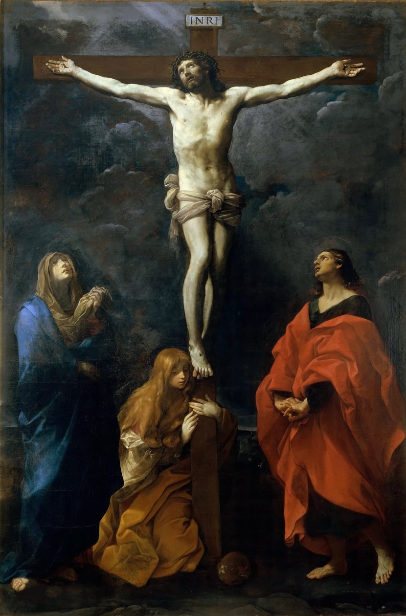 Krisztus a kereszten Máriával, Jánossal és Mária Magdolnával, Kr. e. 1617. alkotó: Guido Reni