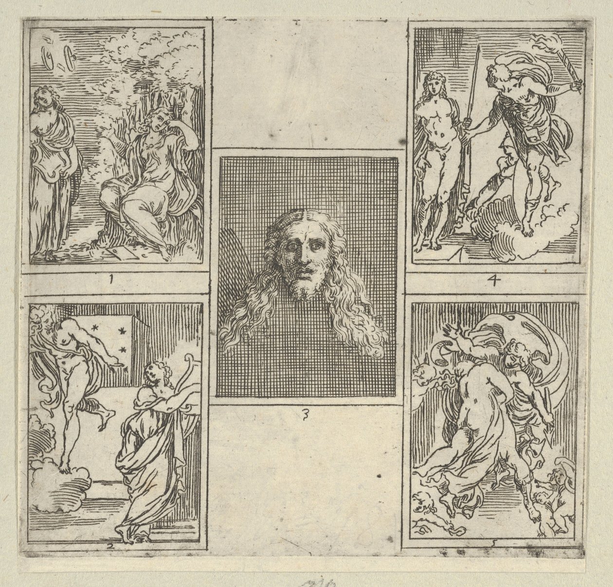 Öt számozott jelenet, mindegyik az Accademia Degli Incamminati egyik festőjéről, az IL FUME...-ból, 1603. alkotó: Guido Reni