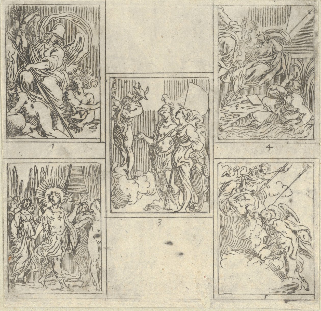 Öt számozott jelenet, mindegyik az Accademia Degli Incamminati egyik festőjéről, az IL FUME...-ból, 1603. alkotó: Guido Reni