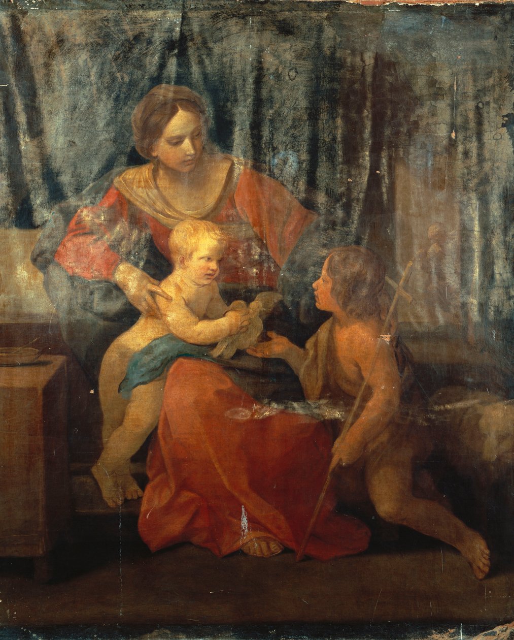 Madonna és gyermeke Keresztelő Szent Jánossal egy belső térben, 1640 körül alkotó: Guido Reni