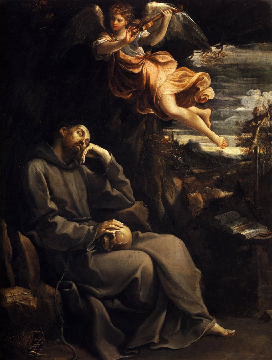 Szent Ferenc a muzsikus angyal által vigasztalva, 1606-1607. alkotó: Guido Reni
