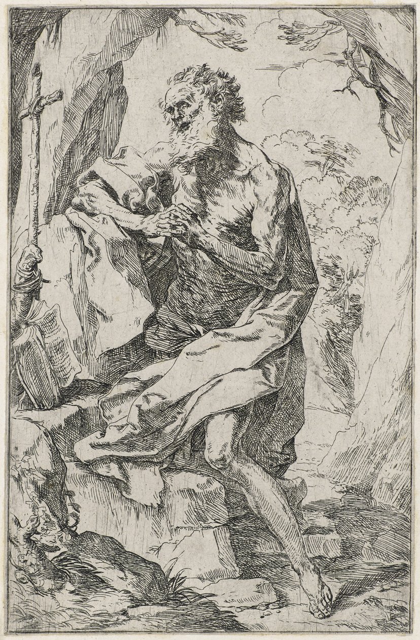 Szent Jeromos (rézkarc fektetett papírra) alkotó: Guido Reni