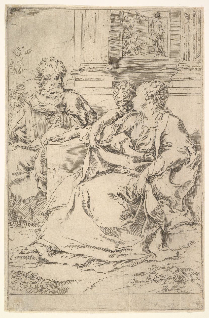 A Szent Család Szentírási jelenettel a háttérben. alkotó: Guido Reni