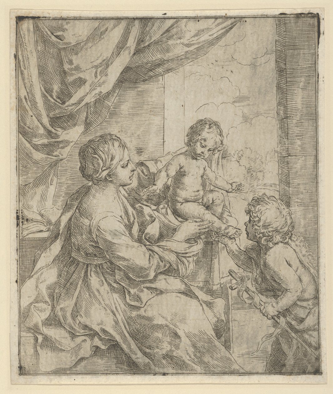 A Szűz és a Gyermek egy asztalnál a fiatal Keresztelő Jánossal, kb. 1600-1640. alkotó: Guido Reni