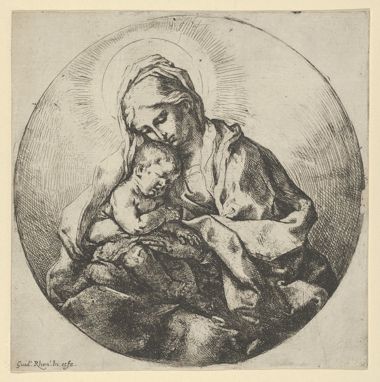 A csecsemő Krisztust tartó Szűzanya jobb kezének ujjait rejtve tartja, egy ..., kb. 1600-1640. alkotó: Guido Reni