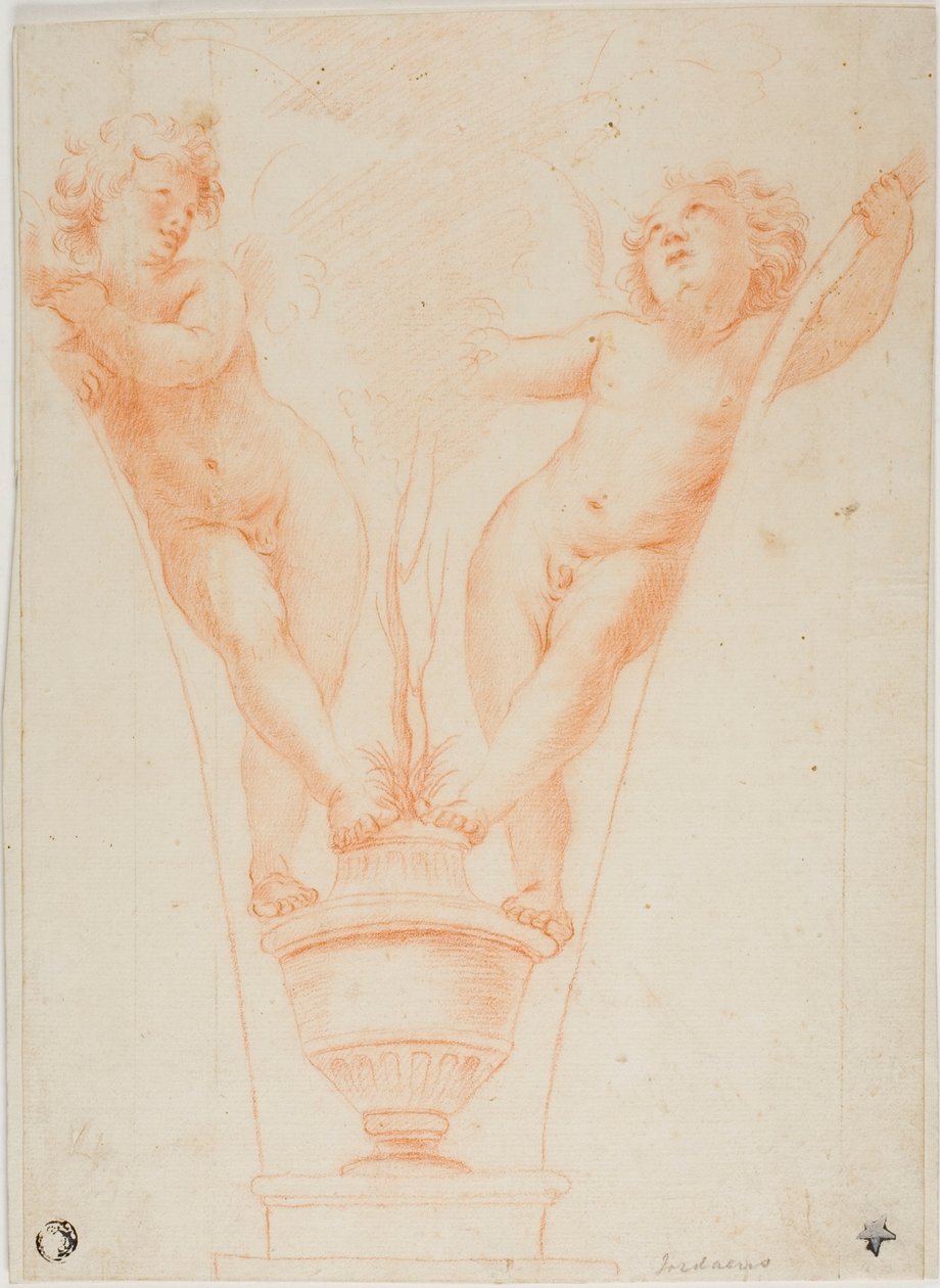 Két putti cserepes növénnyel alkotó: Guido Reni