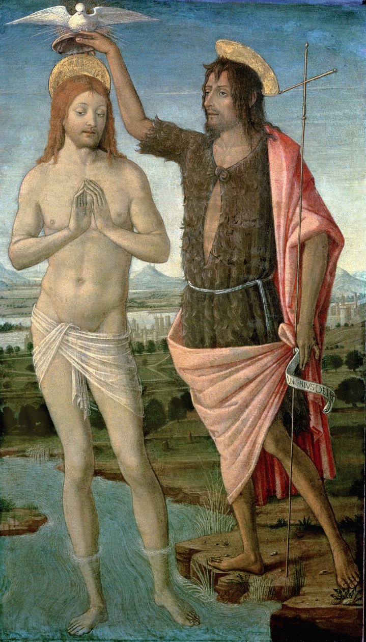 Krisztus megkeresztelkedése, 1486 (tempera, tábla) alkotó: Guidoccio di Giovanno Cozzarelli