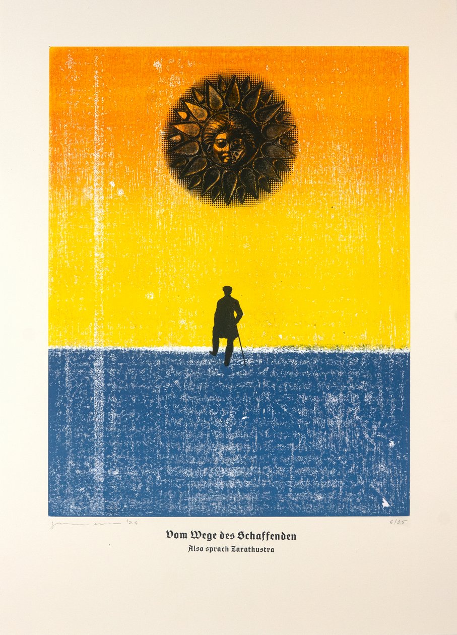 A Teremtő útján, Így szólt Zarathustra, 2024 (fametszet és szitanyomat) alkotó: Guilherme Pontes