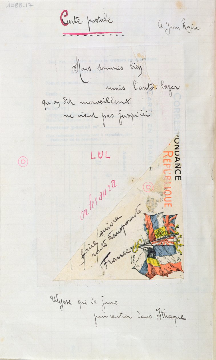 "Carte-Postale", Jean Royere-nek dedikált vers a "Case d