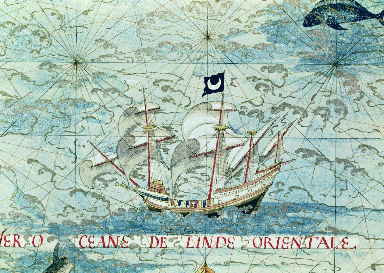 Fol.36v A Caravel, a Cosmographie Universelle-ből, 1555 alkotó: Guillaume Le Testu