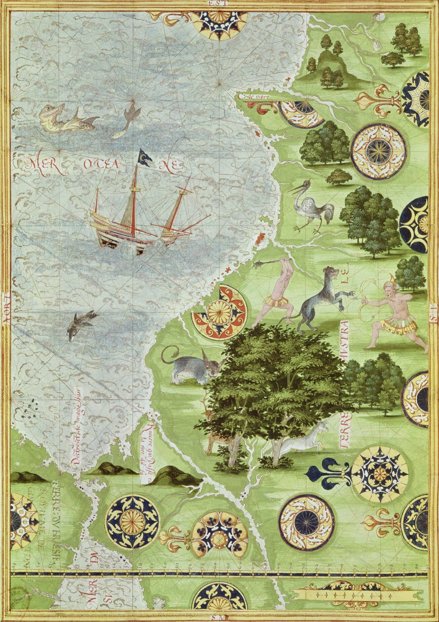 Fol.39v A Magellán-szoros térképe, a „Cosmographie Universelle”, 1555 alkotó: Guillaume Le Testu