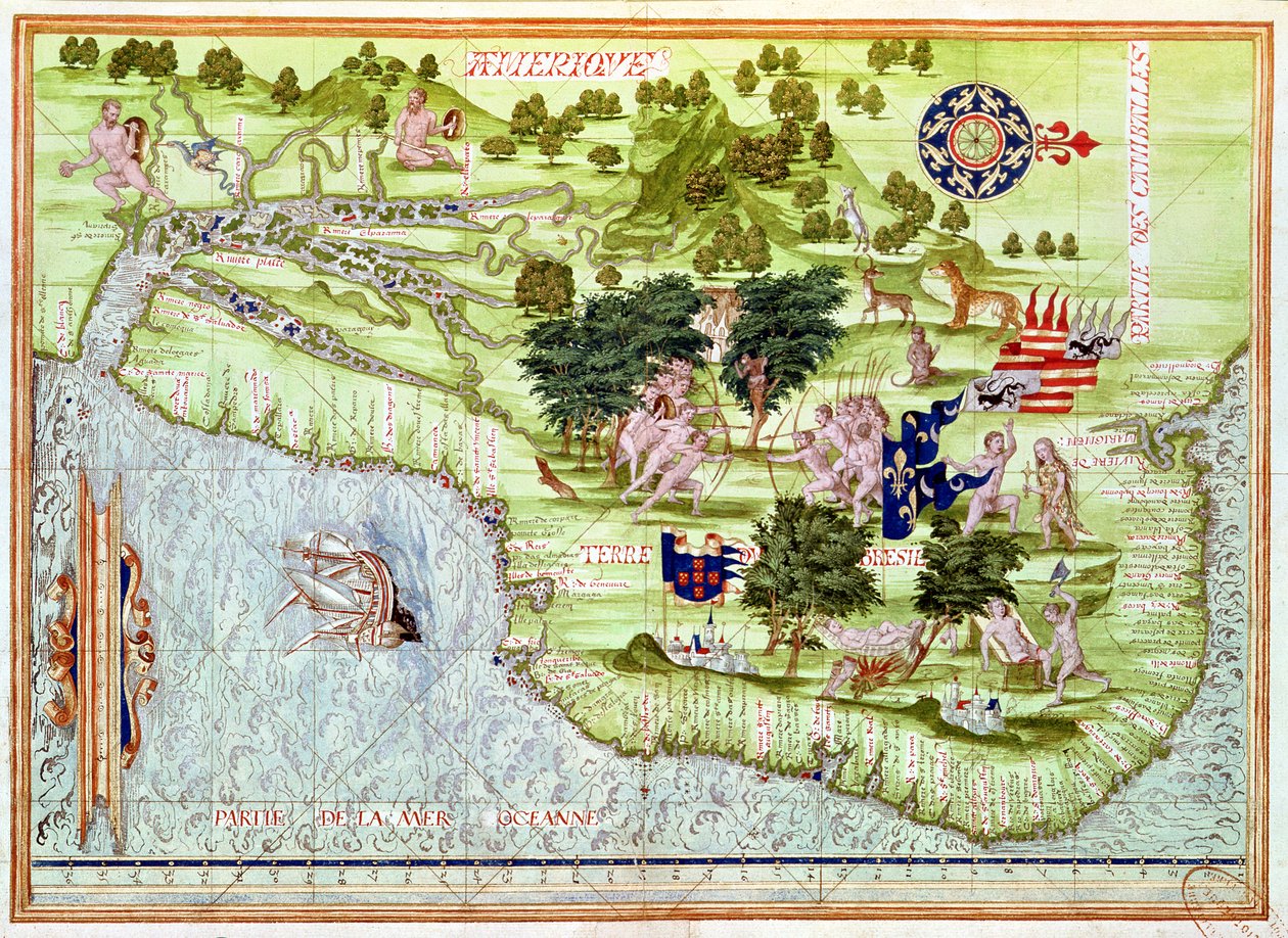 Fol.44v Brazília térképe, a „Cosmographie Universelle”, 1555 alkotó: Guillaume Le Testu