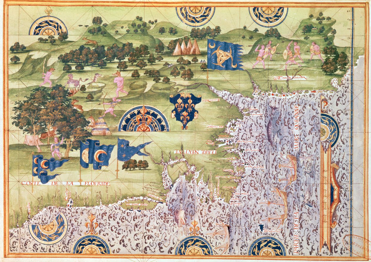 Fol.56v Florida (Kanada) és Labrador térképe, a „Cosmographie Universelle”, 1555 alkotó: Guillaume Le Testu