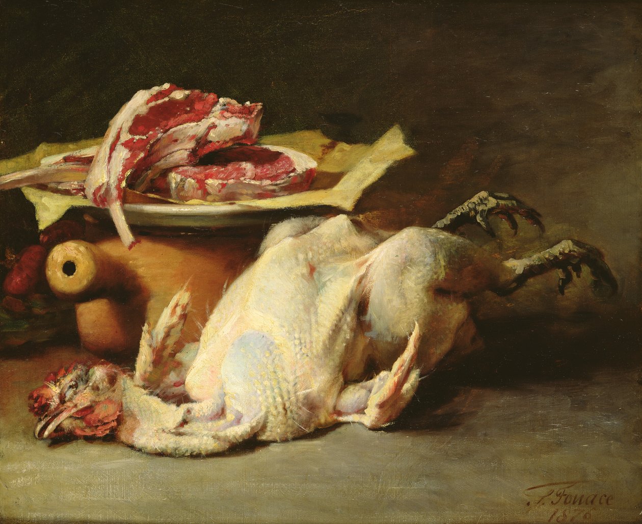 Egy csirke csendélet és szelet, 1876 alkotó: Guillaume Romain Fouace