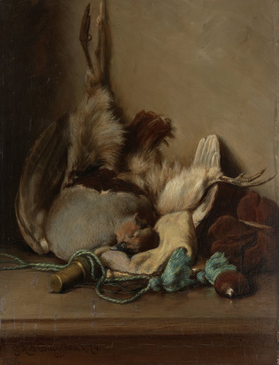 Csendélet erdei galambbal és porszarvúval alkotó: Guillaume Anne van der Brugghen