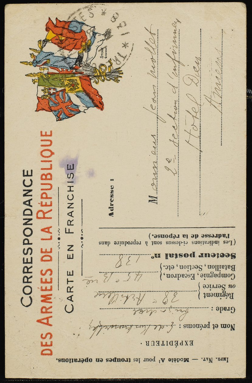 Autogram képeslap Jean Mollet-nek, 1915. július 31 alkotó: Guillaume Apollinaire
