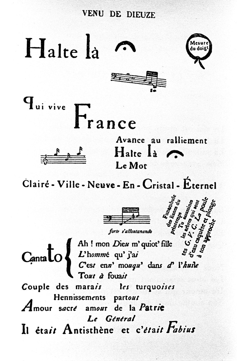 Guillaume Apollinaire (1880-1918) kalligramja (rhebus): „Dieuze jöjjön” alkotó: Guillaume Apollinaire