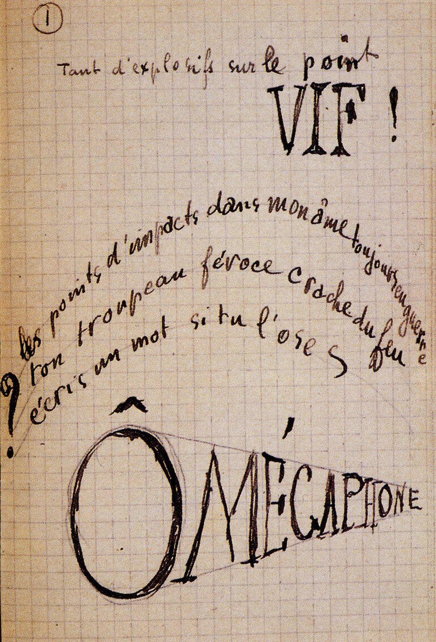 Guillaume Apollinaire kalligramja - "" Pamut a fülben " felirattal, 17 levél kézirata alkotó: Guillaume Apollinaire