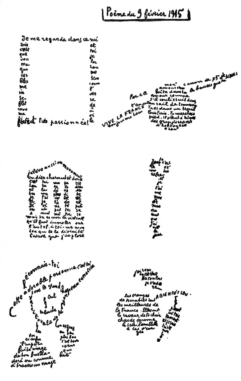 Kalligram, vers, 1915. február 9 alkotó: Guillaume Apollinaire