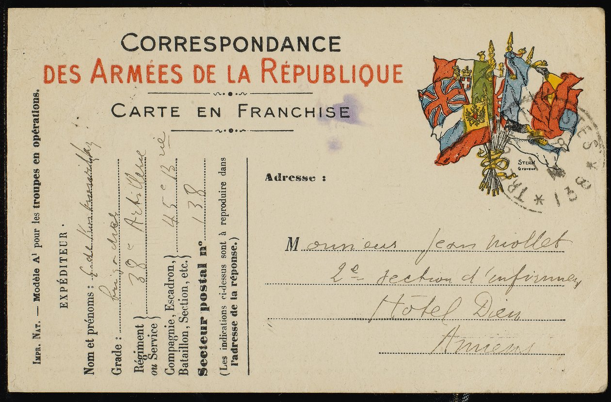 Képeslap Jean Mollet-nek, 1915 alkotó: Guillaume Apollinaire