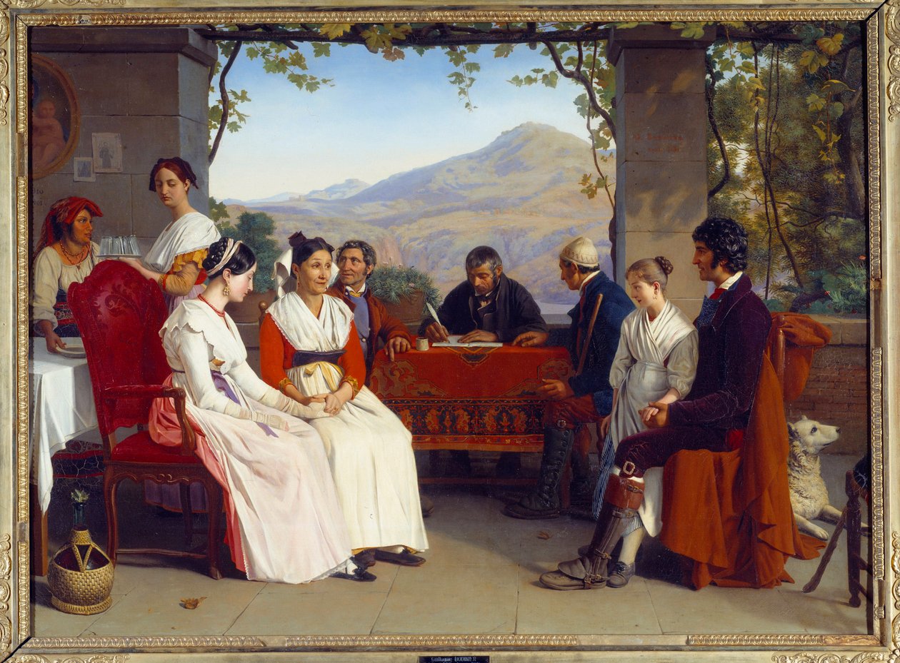 Olasz Társaság: „” Házassági szerződés Olaszországban 1831-ben”” Guillaume Bodinier (1795-1872) festménye 1831 V. 10x1,38 m alkotó: Guillaume Bodinier