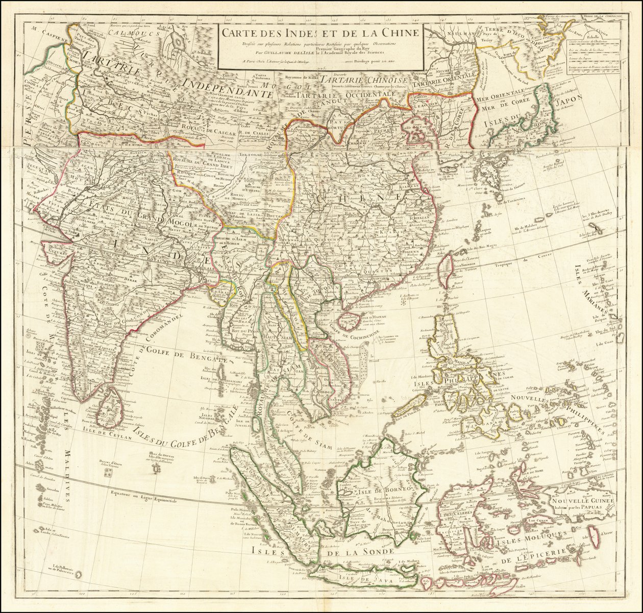 1705 térkép - India és Kína térképe alkotó: Guillaume Delisle