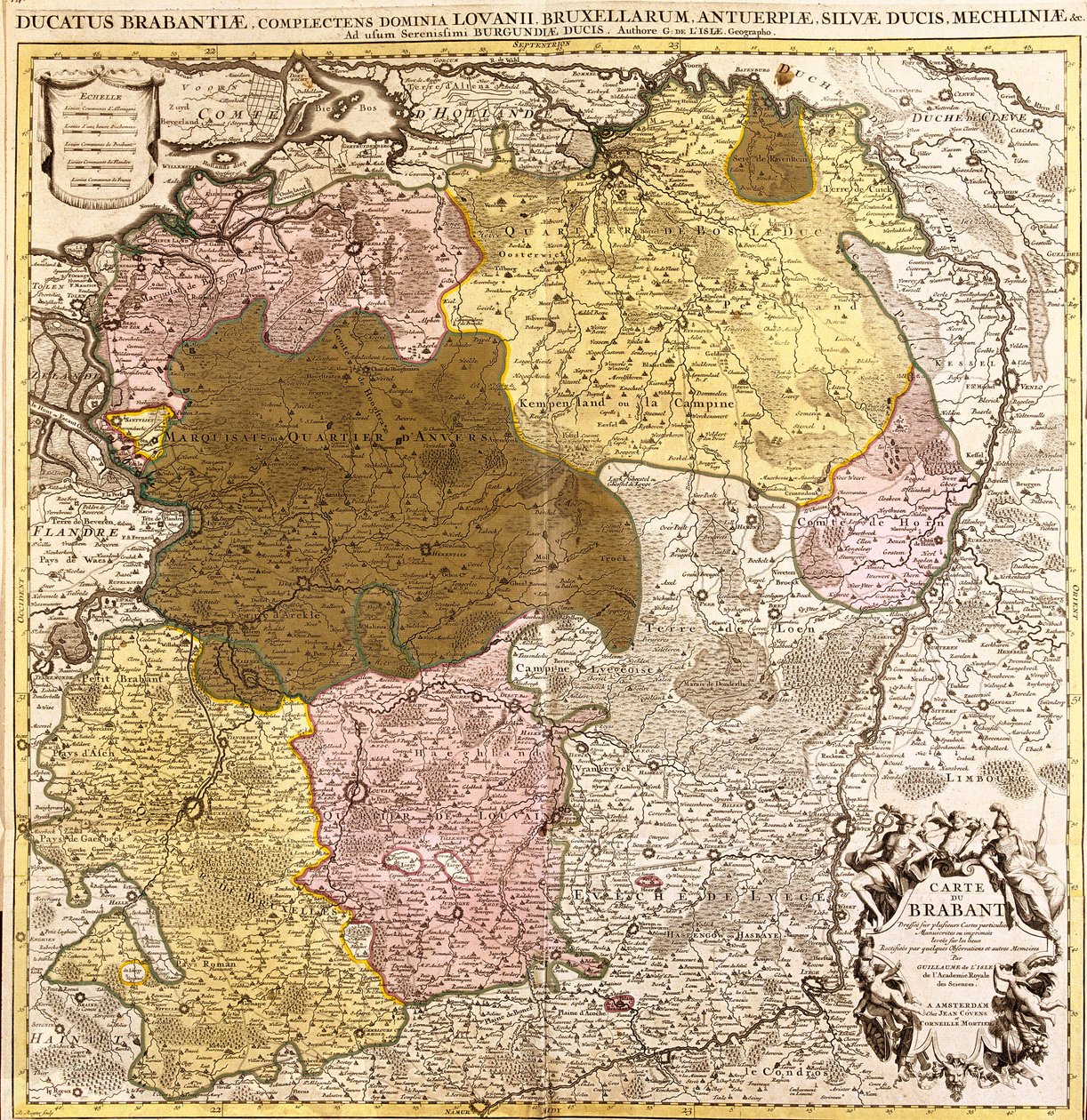 Brabant térképe (Belgium és Hollandia) (rézkarc alkotó: Guillaume Delisle