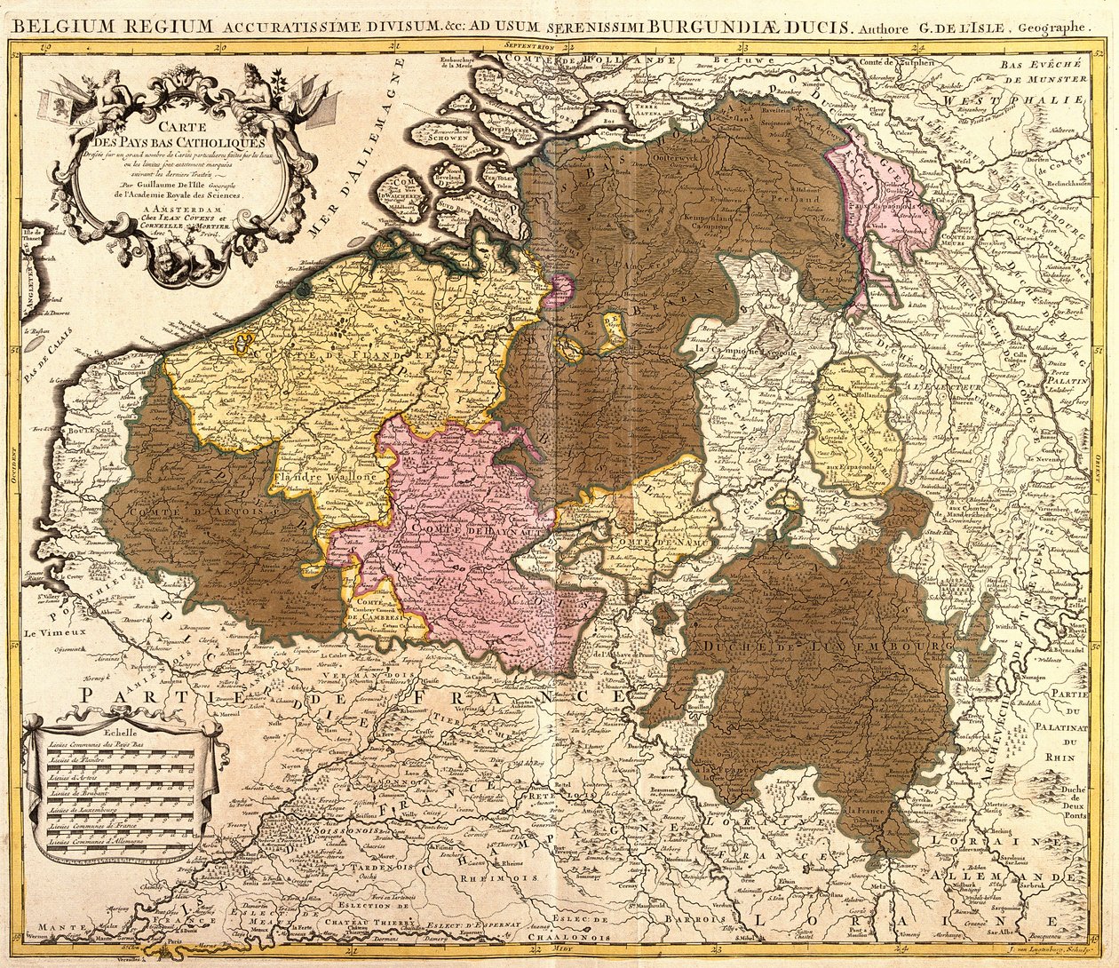 Katolikus Hollandia térképe (Belgium és Luxemburg) (rézkarc alkotó: Guillaume Delisle