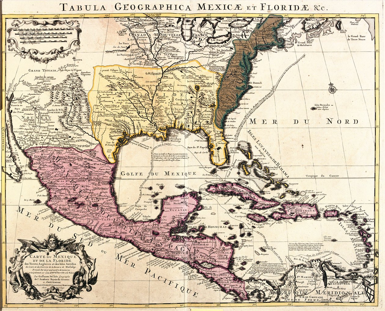 Mexikó és Florida (USA) térképe a Karib-szigetekkel (Kuba, Haiti, Jamaica, Antillák) (rézkarc alkotó: Guillaume Delisle