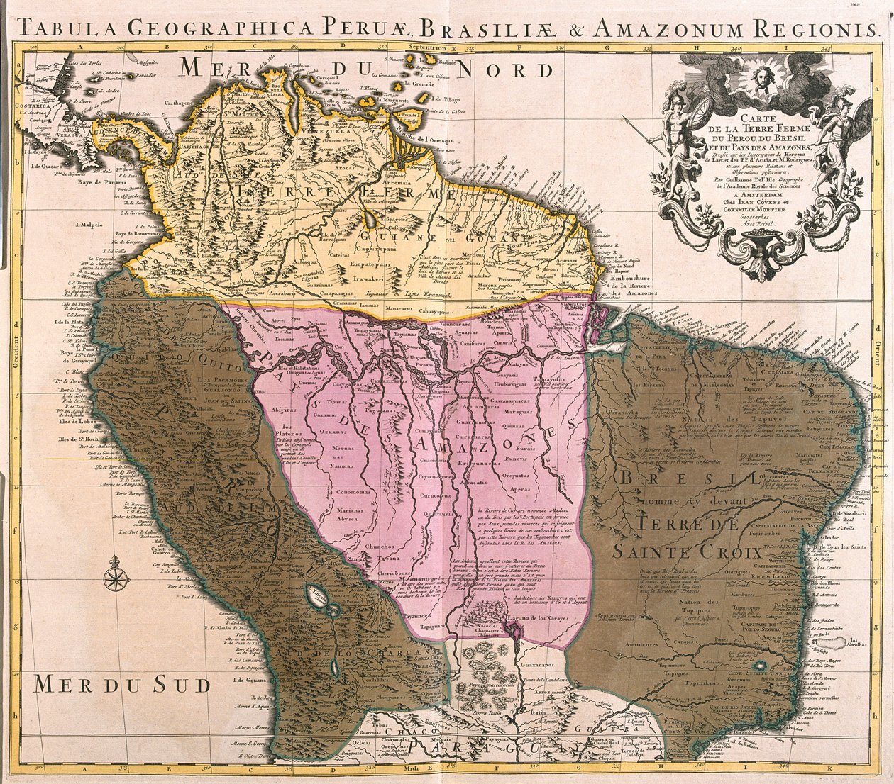 Peru, Guyana, Brazília és az Amazonas régió térképe (rézkarc alkotó: Guillaume Delisle