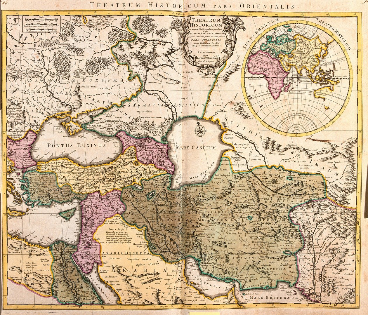 A Kaszpi-tenger szomszédos országainak térképe (Oroszország, Örményország, Perzsia, Kazahsztán, Türkmenisztán) (rézkarc alkotó: Guillaume Delisle