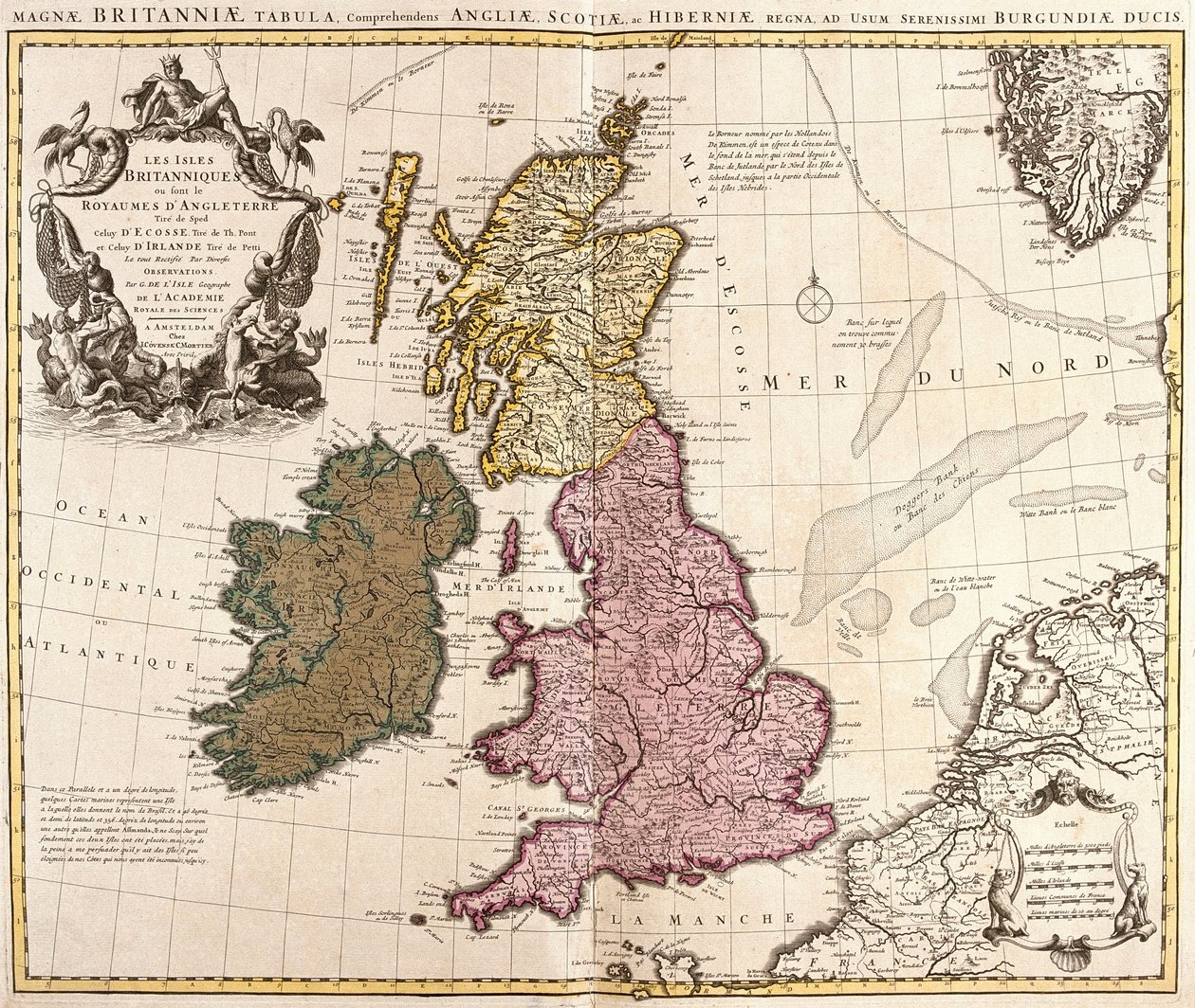 A Brit-szigetek, az Angol Királyság, Skócia és Írország térképe (rézkarc alkotó: Guillaume Delisle