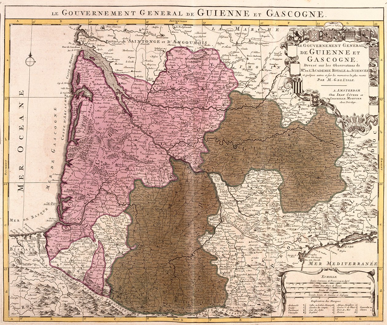 Guyenne és Gascogne kormányának térképe (Franciaország) (rézkarc alkotó: Guillaume Delisle