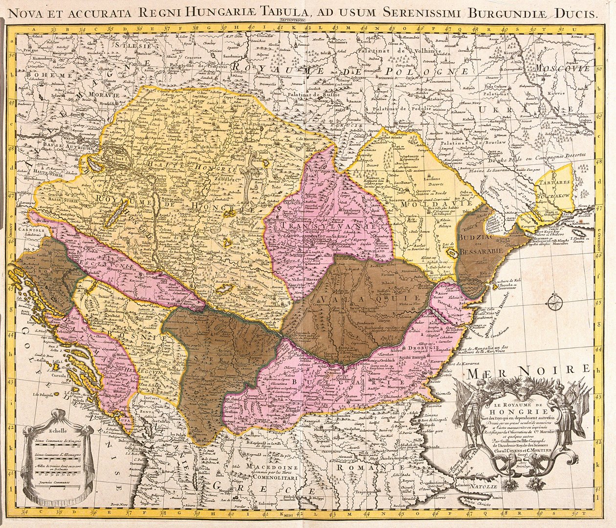 A Magyar Királyság térképe (rézkarc alkotó: Guillaume Delisle