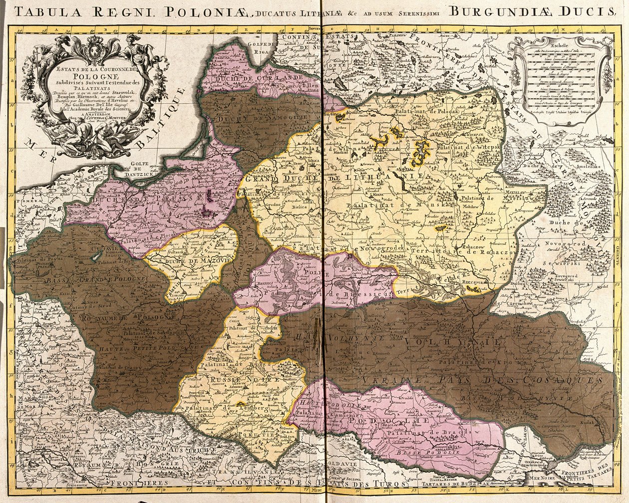 A Lengyel Királyság térképe a litván herceggel (rézkarc alkotó: Guillaume Delisle