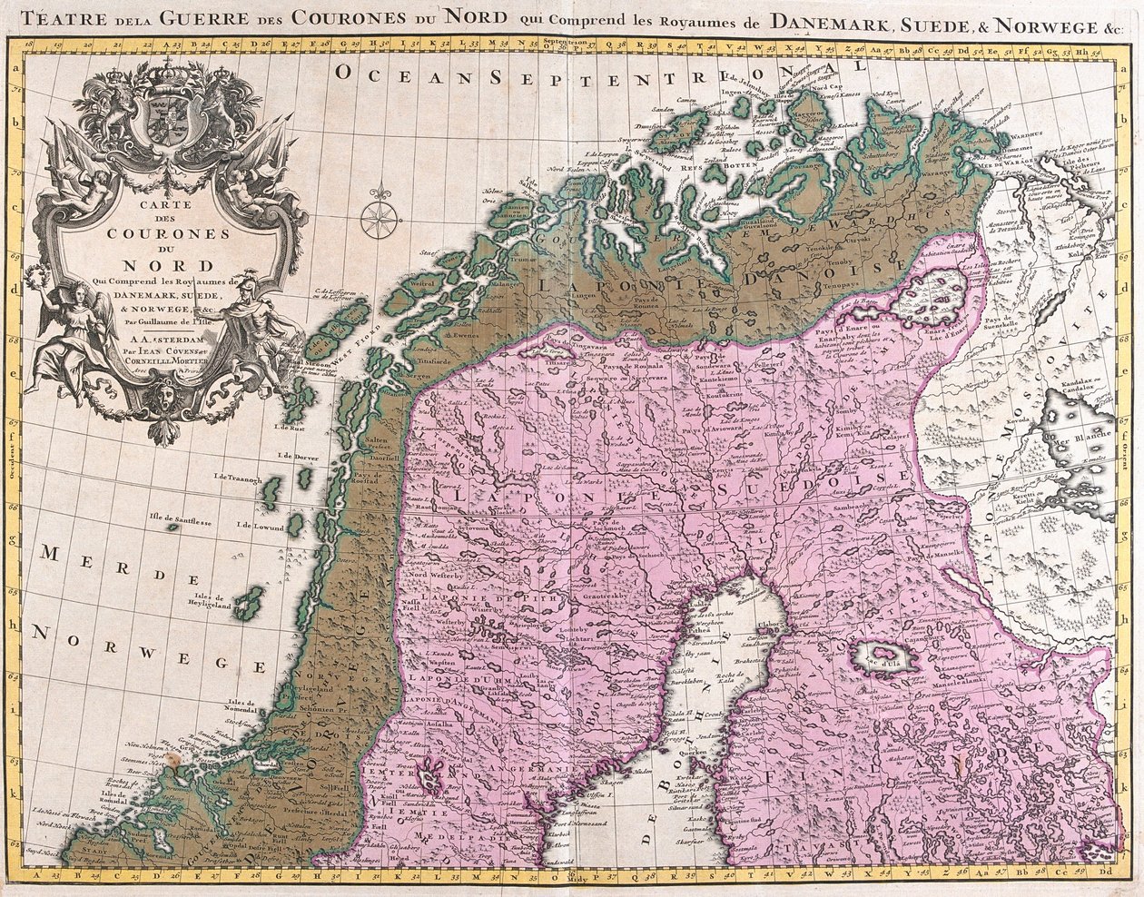 Az északi országok térképe, Dánia, Svédország és Norvégia királysága (rézkarc alkotó: Guillaume Delisle