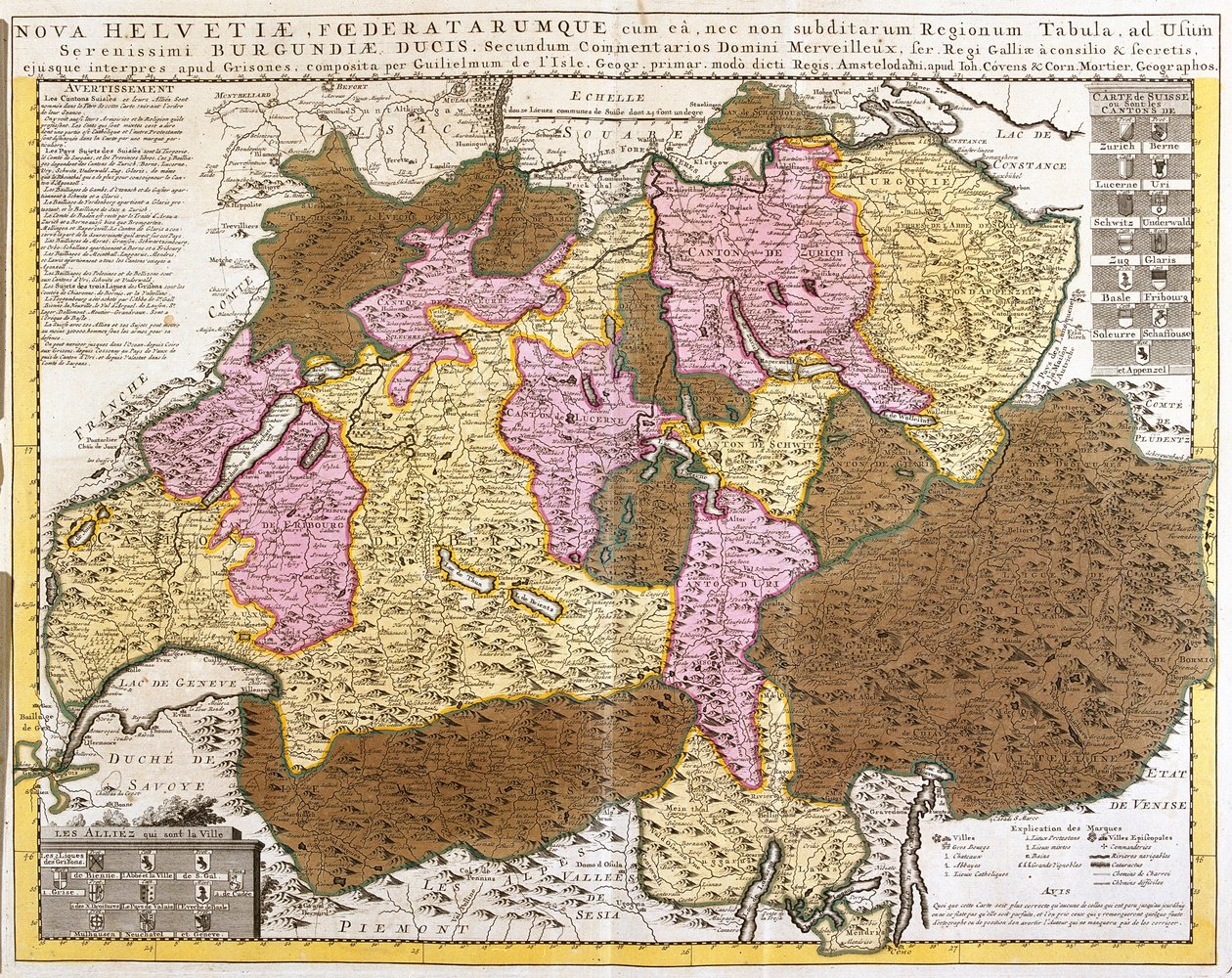 A svájci szövetség térképe (rézkarc alkotó: Guillaume Delisle