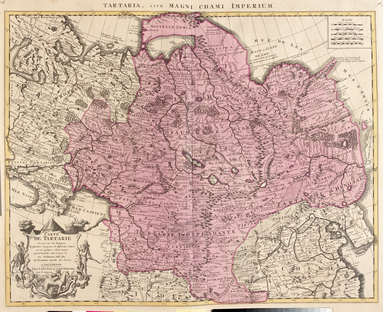 Oroszország, Kazahsztán, Üzbegisztán, Kirgizisztán, Tádzsikisztán, Kína nagy része (kivéve délkelet), Mongólia. alkotó: Guillaume Delisle