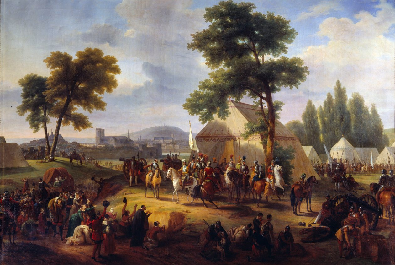 Vallásháború: „” IV. Henrik király (1553-1610) Párizs közelében, a város 1590-es ostroma alatt ellátja az éhező párizsiakat”” Frederic Ronmy (1786-1854) festménye, 19. század Rouen, Musee des Beaux Arts alkotó: Guillaume Frederic Ronmy